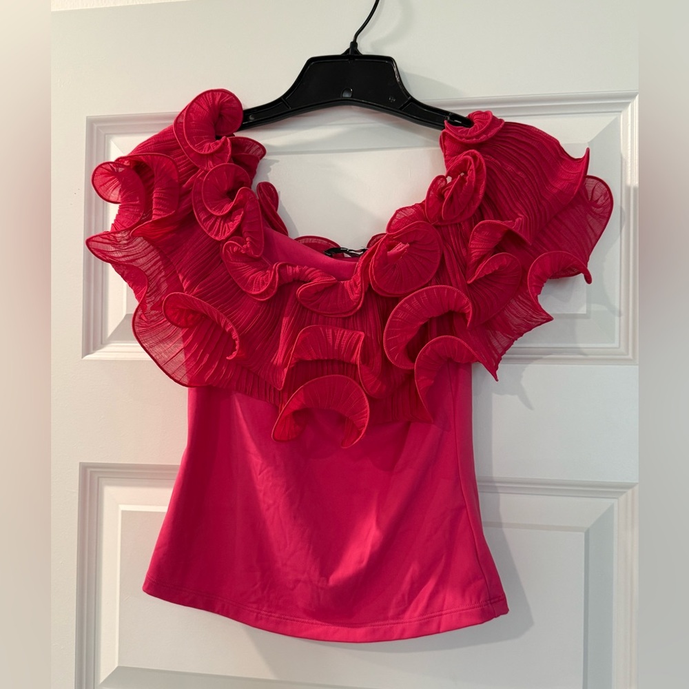 Bebe Fuchsia Ruffle shirt. NWT size S